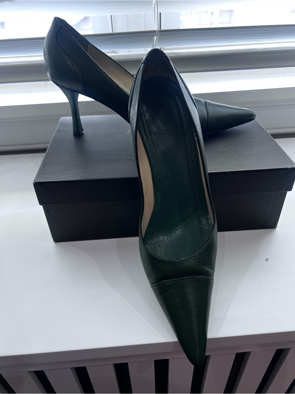 Gucci Pointed-Toe Leather Pumps In Deep Green